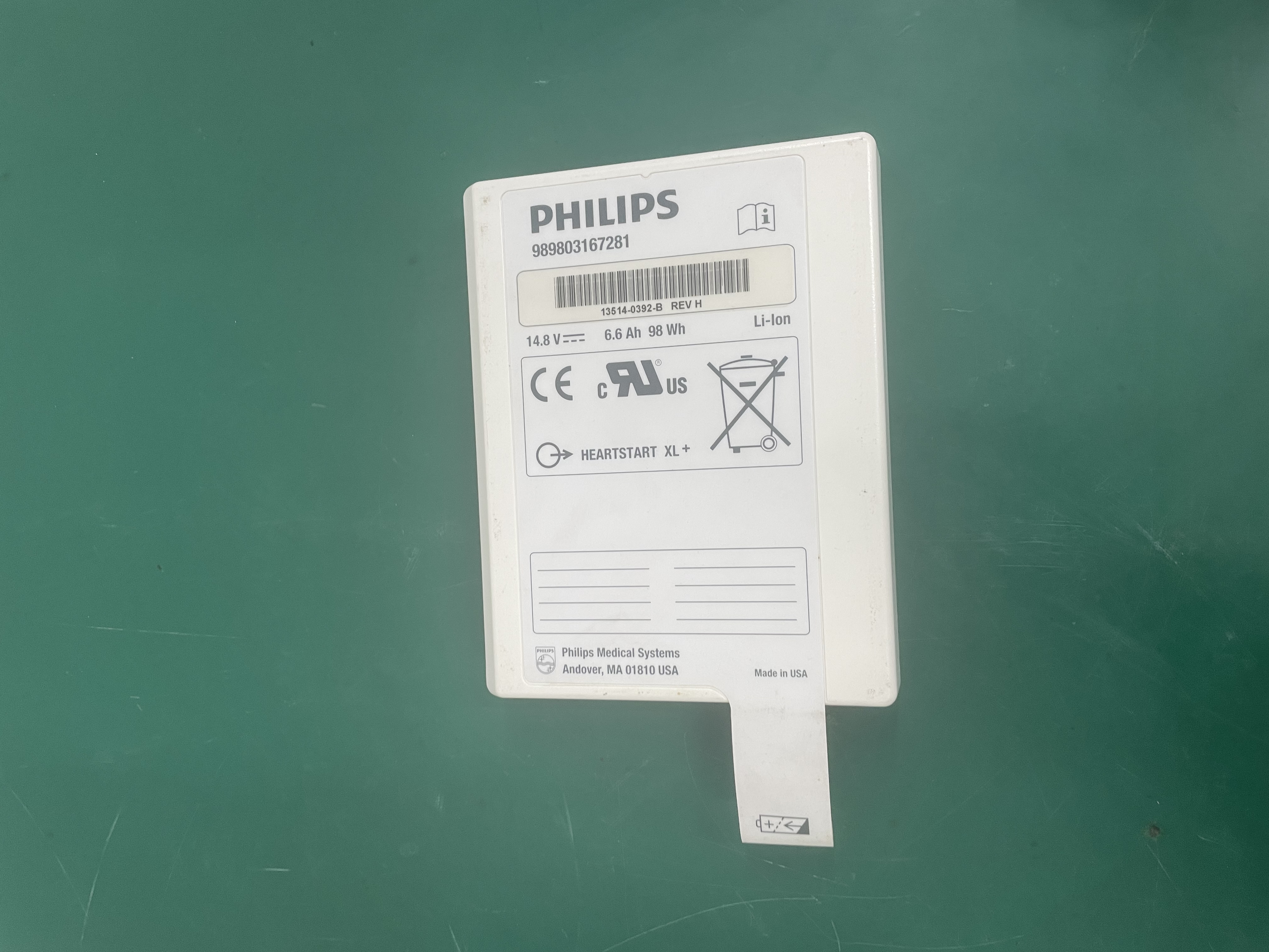 Philips Heartstart XL+ Defibrillator Li-ion Battery 989803167281 14.8V 6.6A 98W