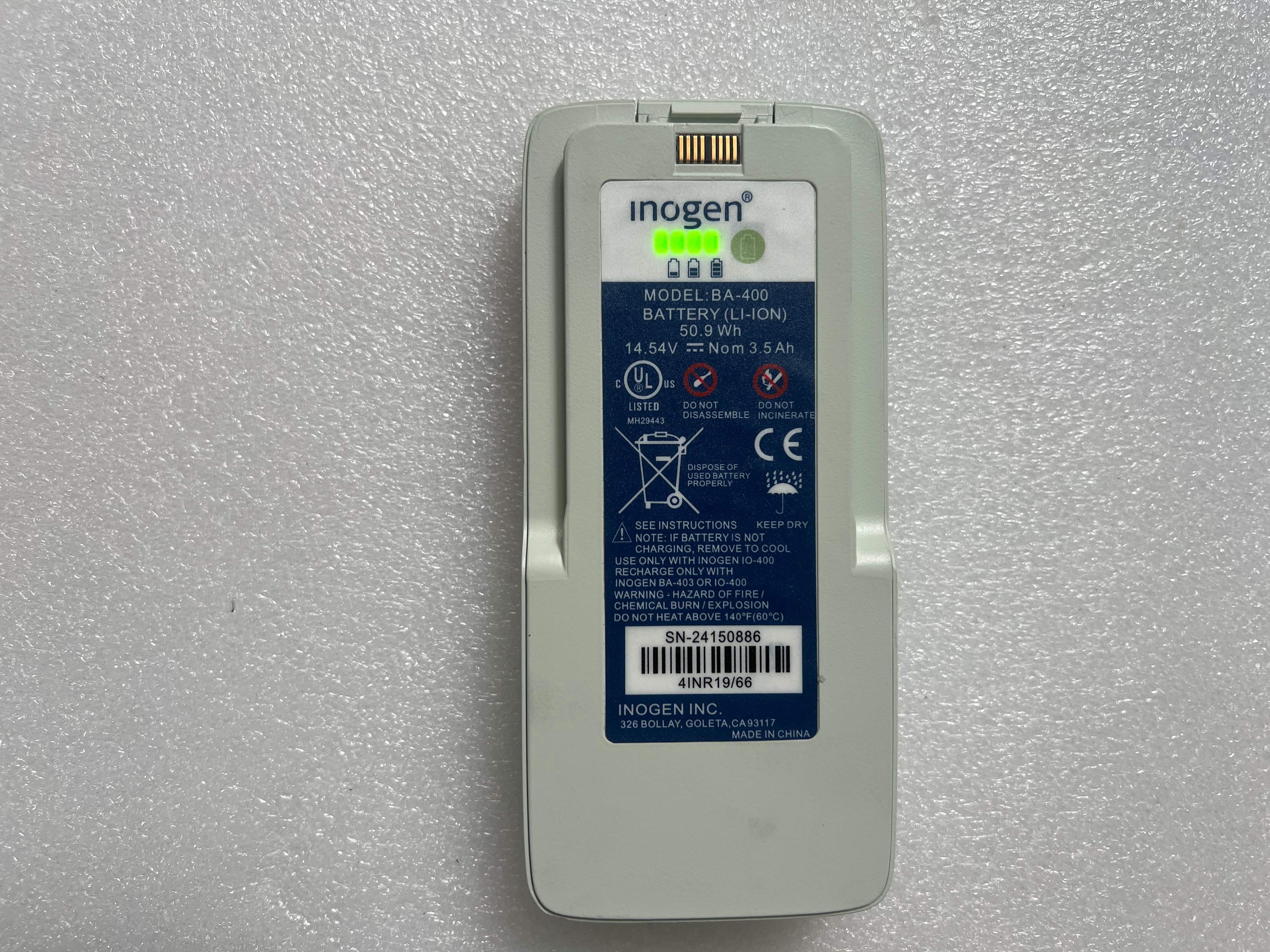 Batería de iones de litio Inogen BA-400 50,9 Wh 14,54 V 3,5 Ah para G4 OxyGo FIT 1400-2010-4 1400-2000 1400-2030