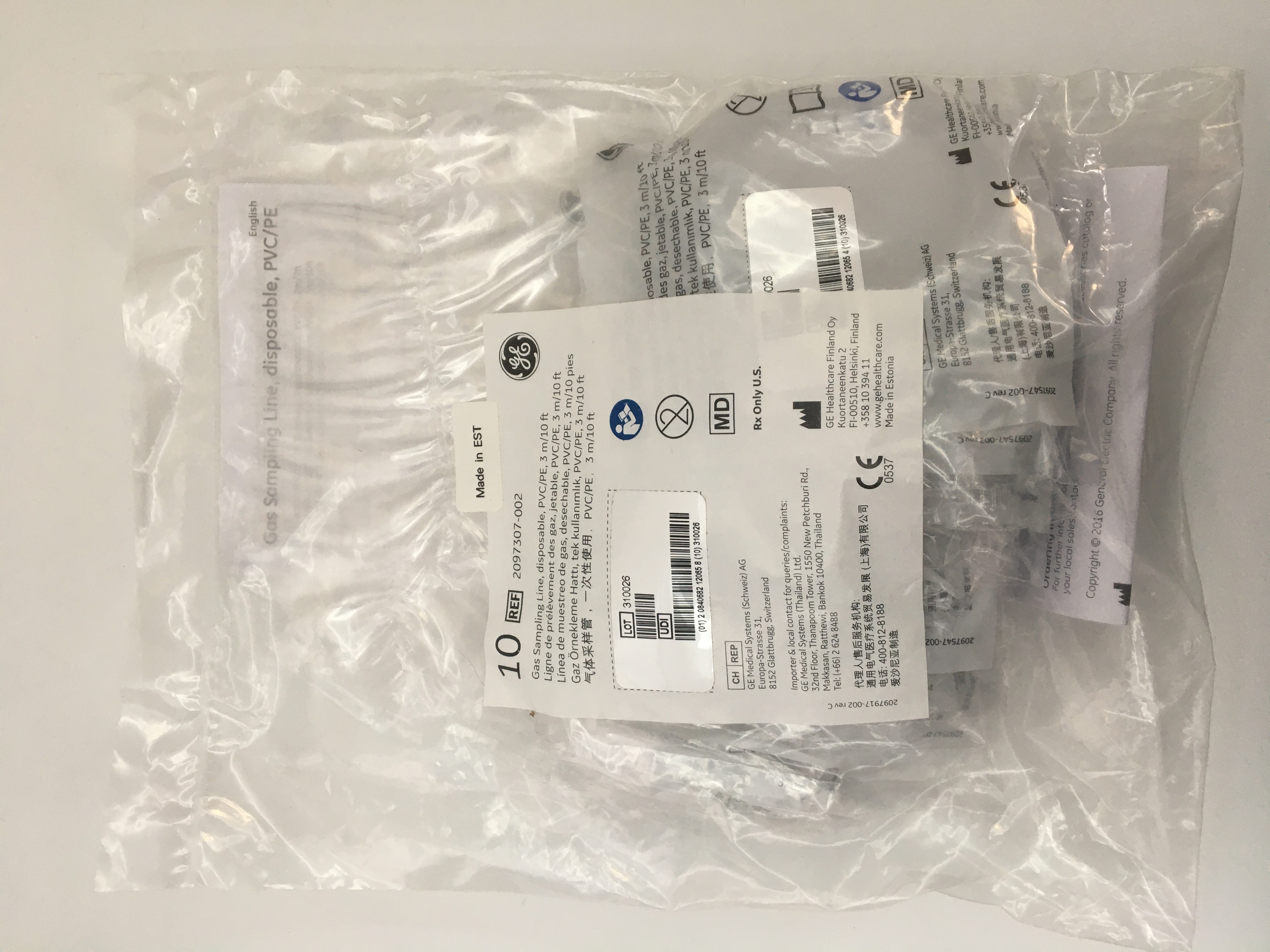 GE Gas Sampling Line PVCPE แบบใช้แล้วทิ้ง 3m10 ft 2097307-002 ใหม่ต้นฉบับ