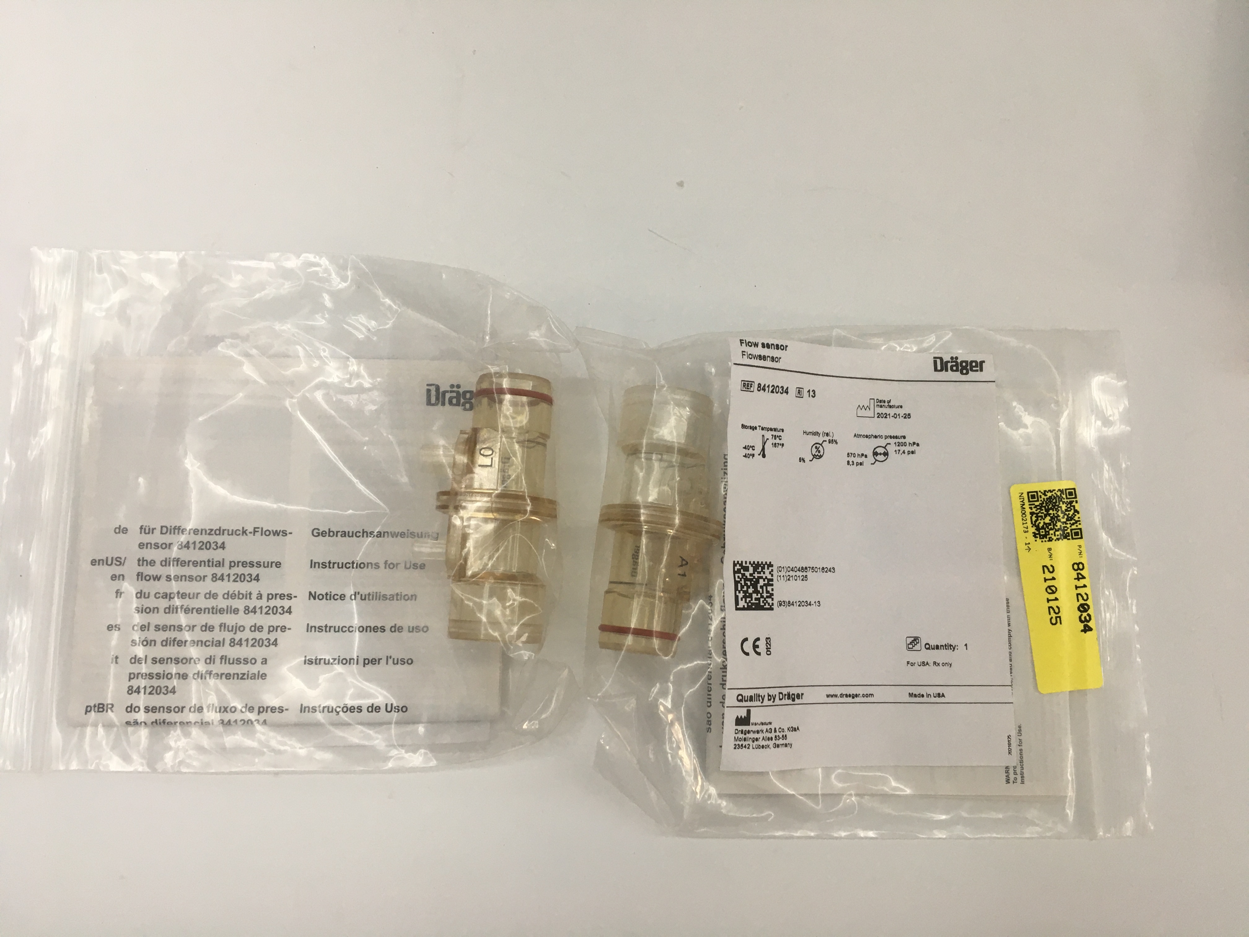 Sensor de flujo de diferencia de presión Drager 8412034 Original nuevo para usar con Oxylog 2000 Oxylog 3000 Oxylog 2000 plus Oxylog 3000 plus