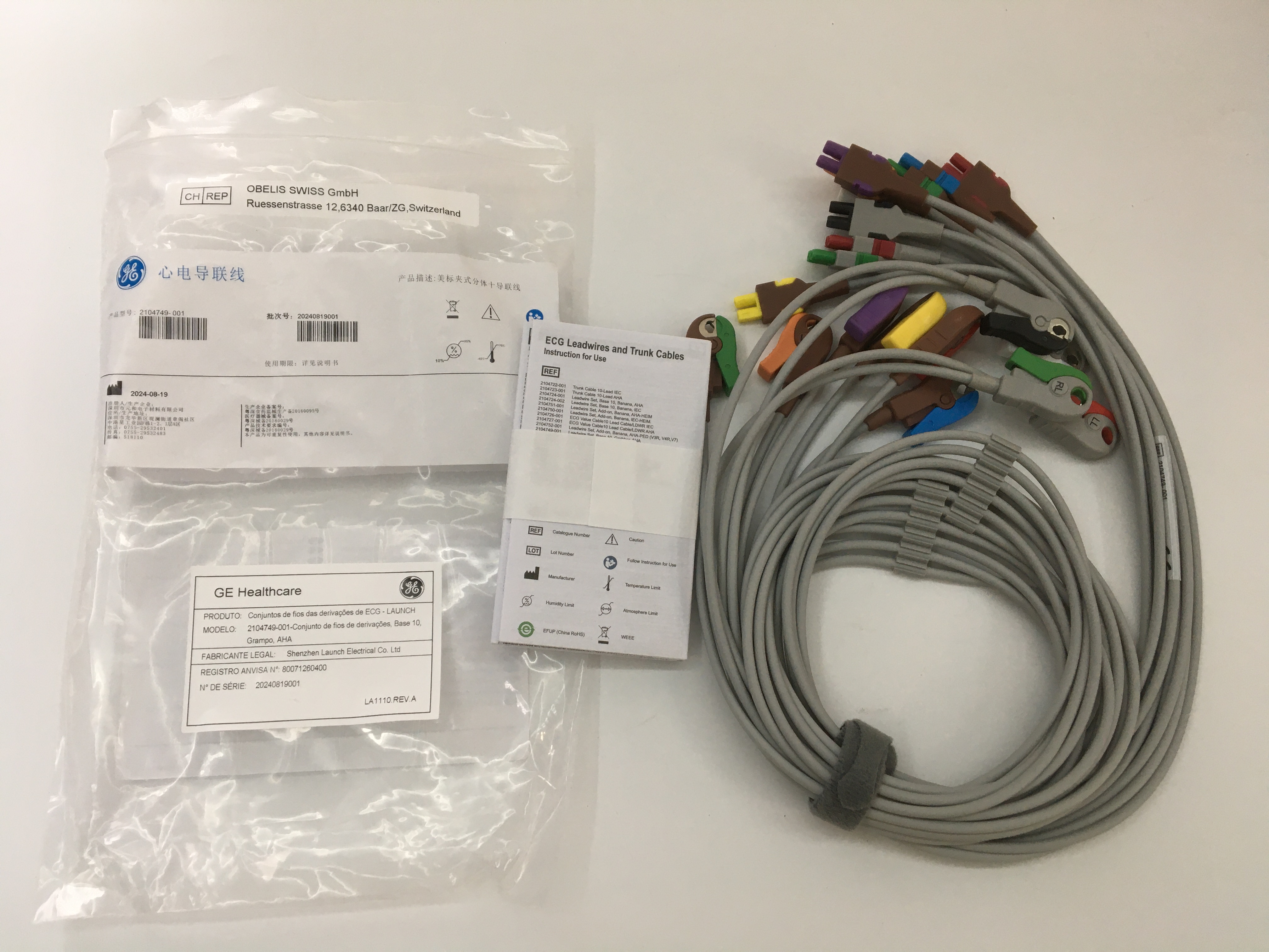 GE ECG Leadwire Set Base 10 Grabber - AHA PN 2104749-001 Nuevo Original