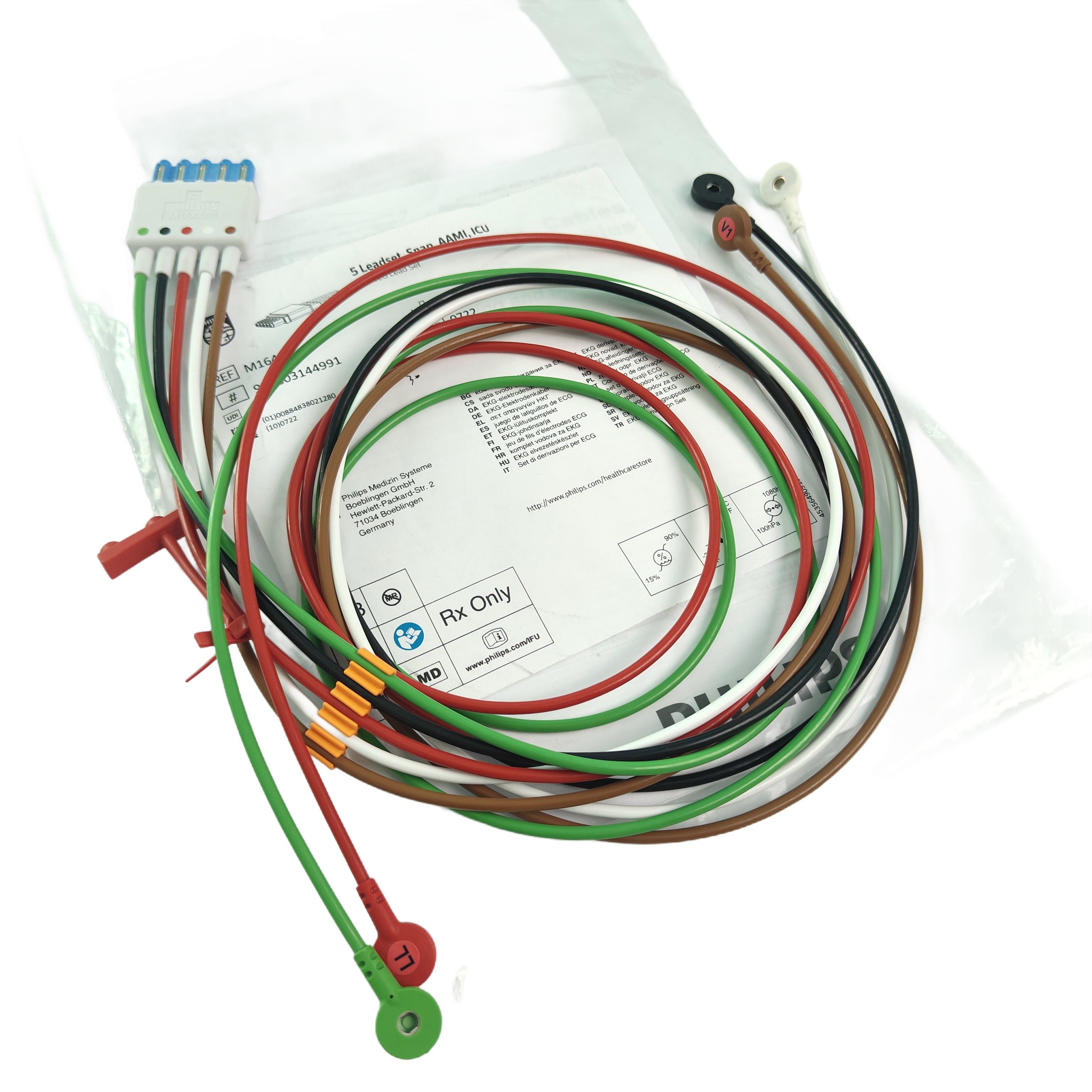 Philips M1644A CBL ECG 5 Leadset Snap AAMI ICU 989803144991 ใหม่เดิม