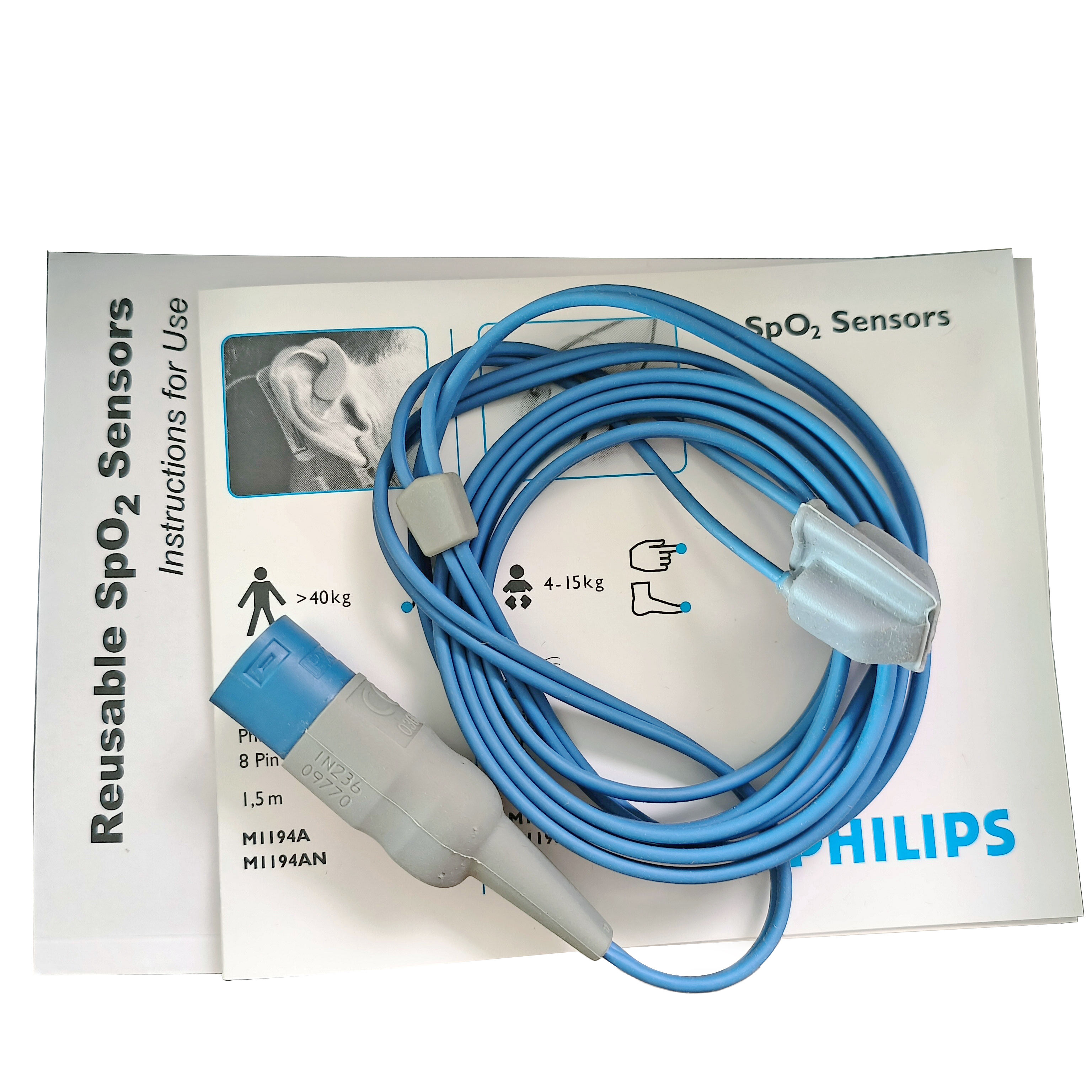 Philips เซ็นเซอร์ SpO2 สำหรับทารกแบบใช้ซ้ำได้ปลายนิ้ว M1195A 1.5 ม. 8 พิน