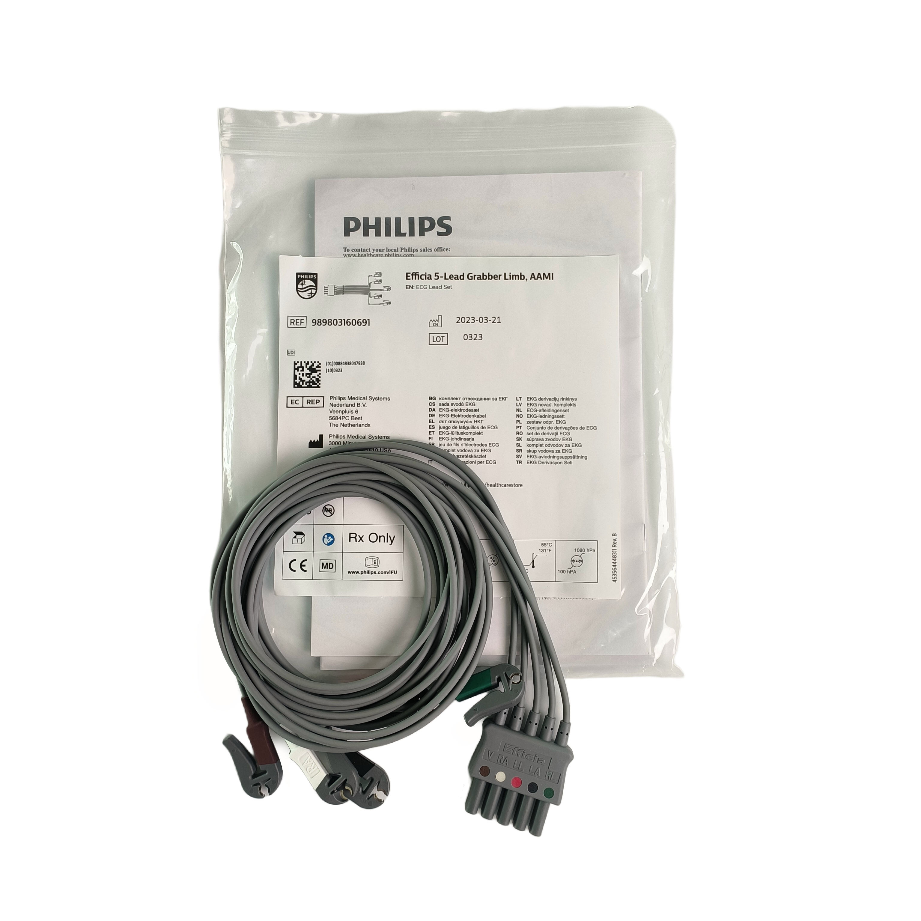 Philips Efficia 5-lead Grabber Limb AAMI ECG Cable 989803160691 New Original