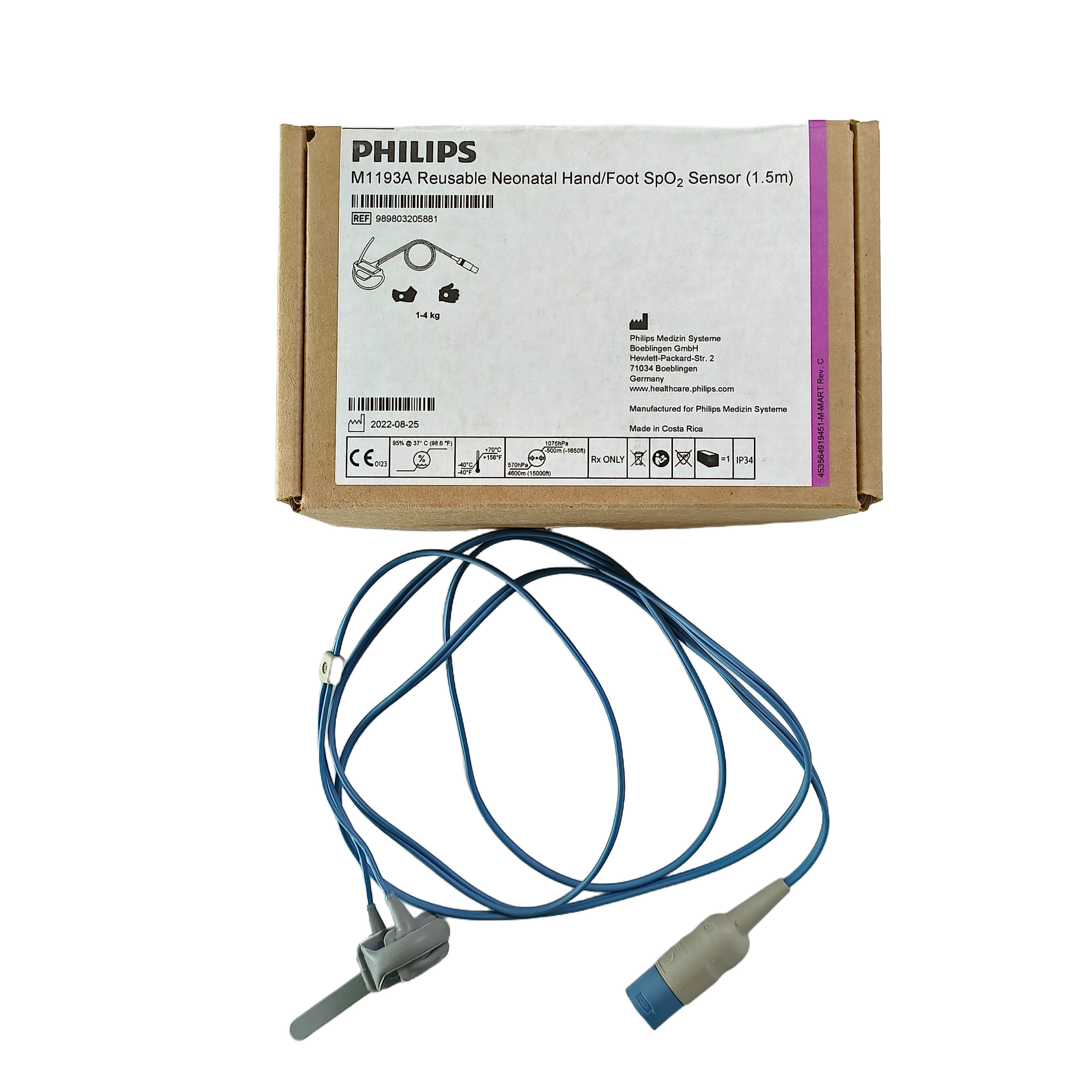 Philips M1193A Pembalut Kaki Neonatal Boleh Digunakan Semula Penderia SpO2 8pin Asal