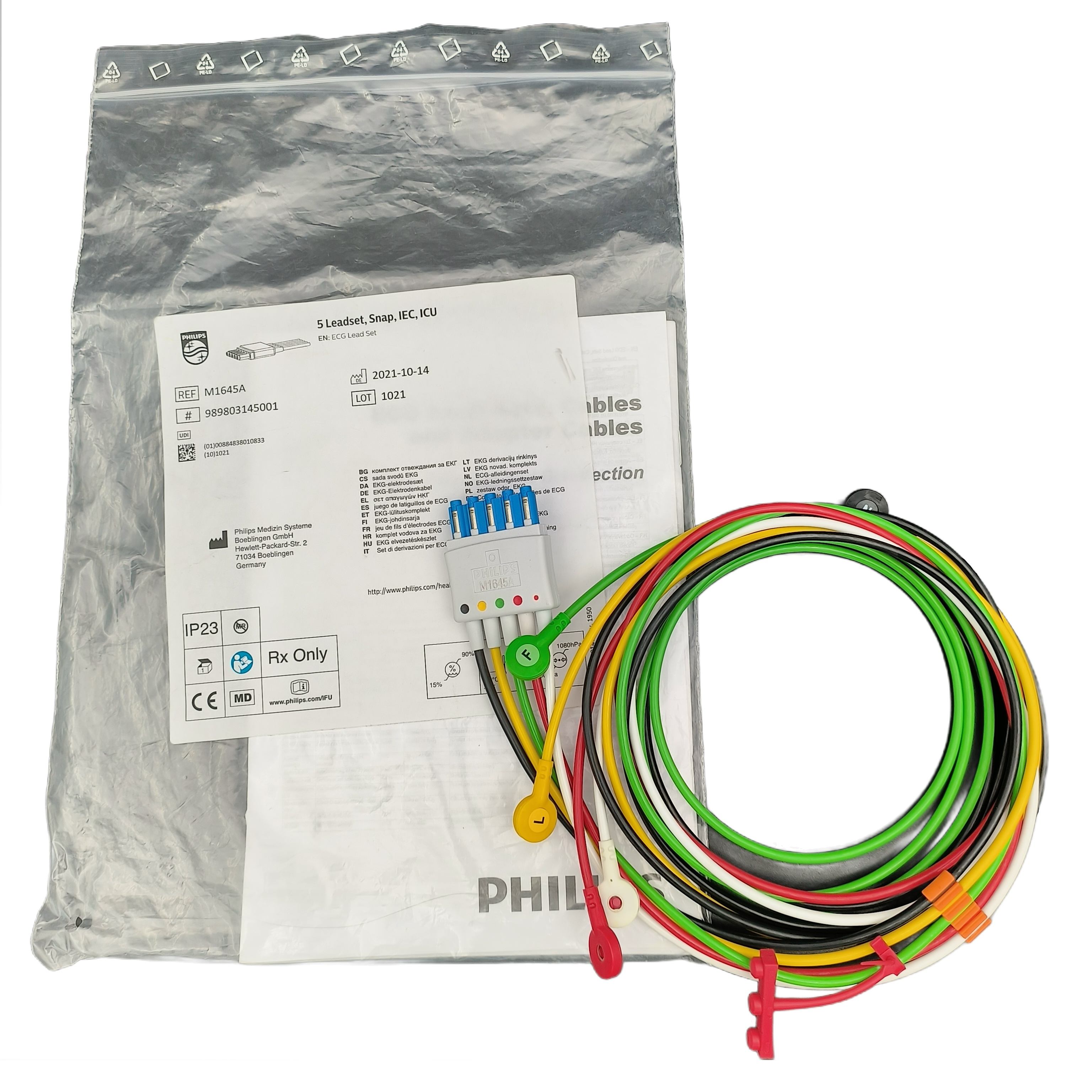 Philips 5 Leadset, Grabber,AAMI,ICU  M1968A 989803125841 Original New