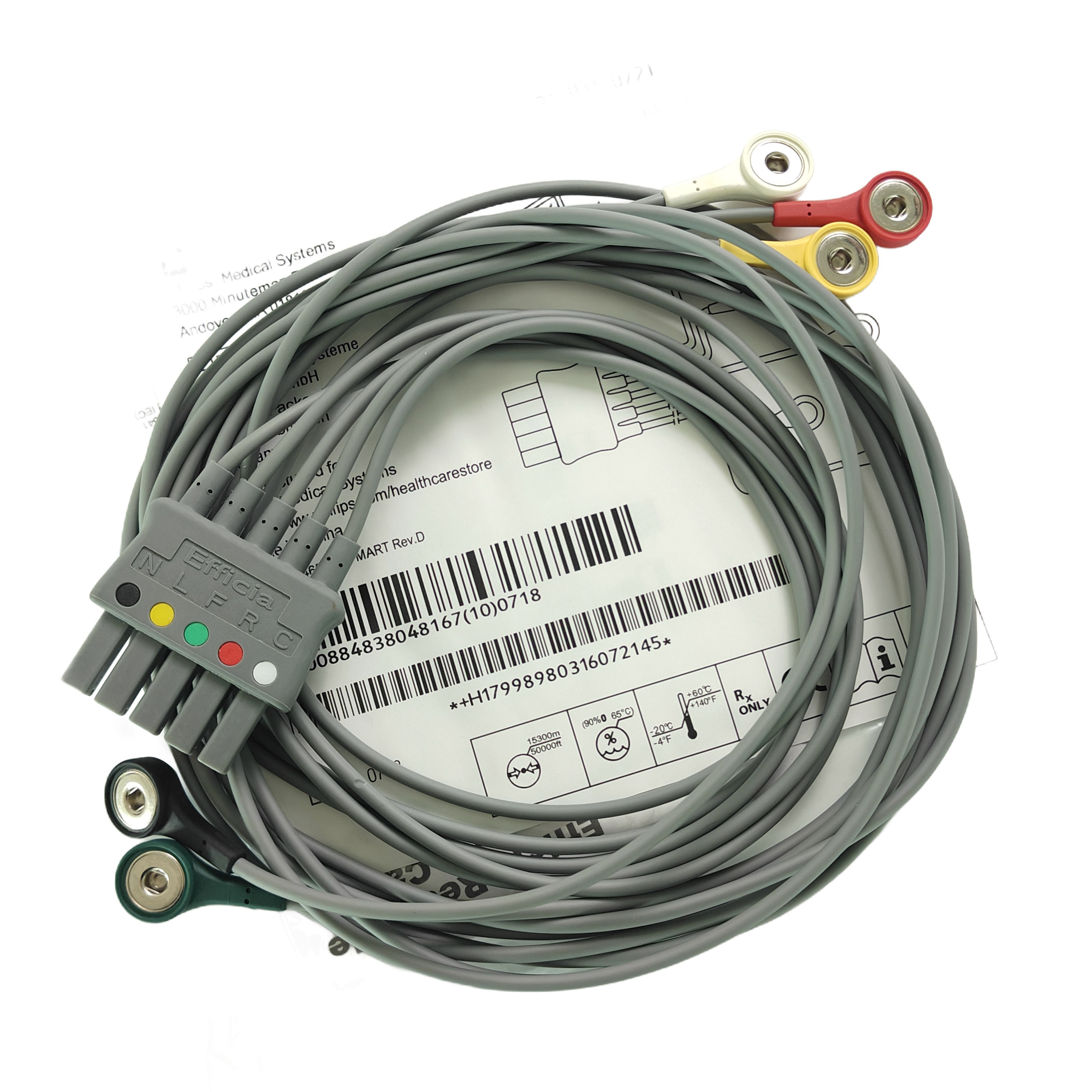 Philips Efficia สายเคเบิลตะกั่ว ECG 5 สำหรับผู้ใหญ่แบบใช้ซ้ำได้ IEC 989803160721 ใหม่ต้นฉบับ