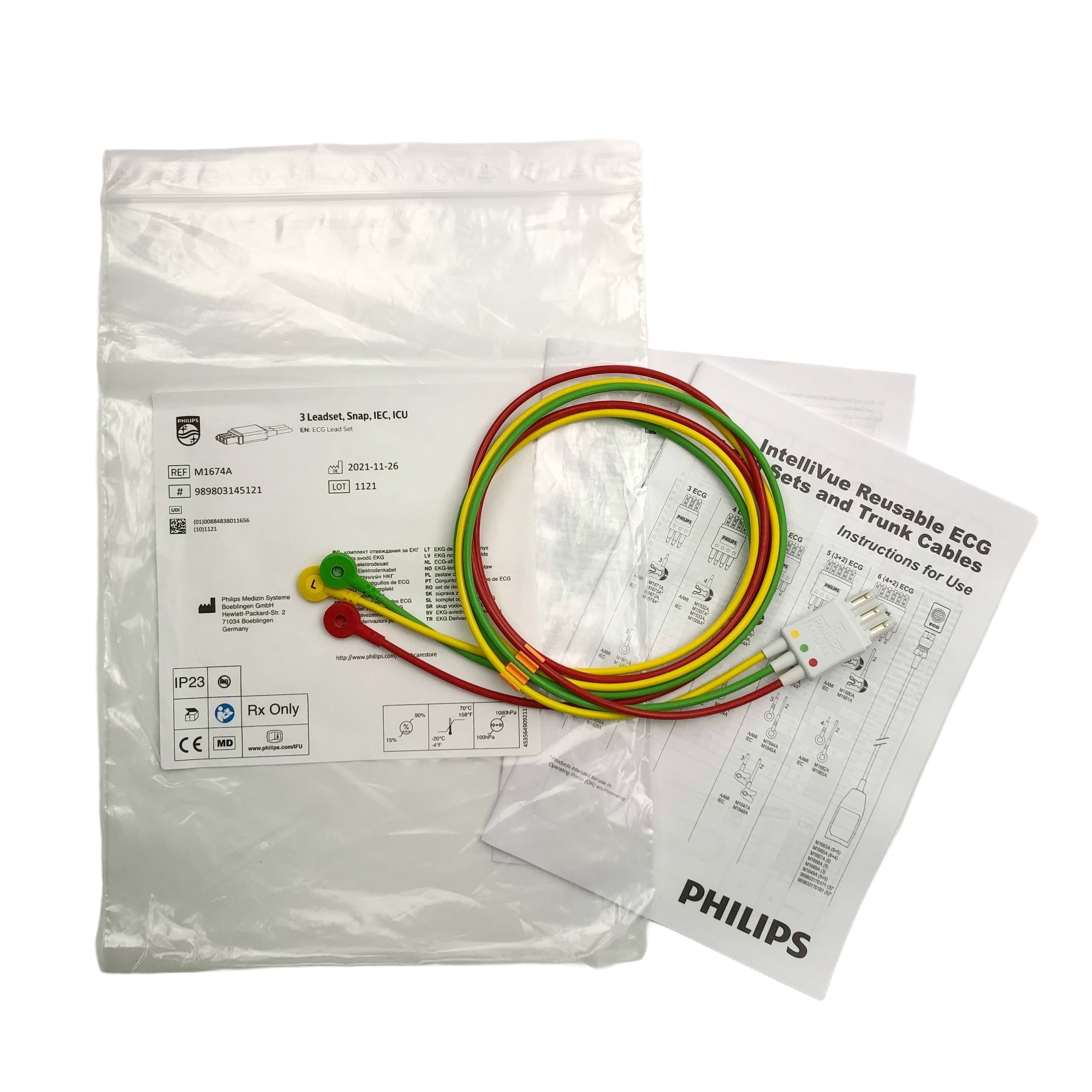 Philips ECG 3 leadset Snap IEC ICU M1674A REF 989803145121