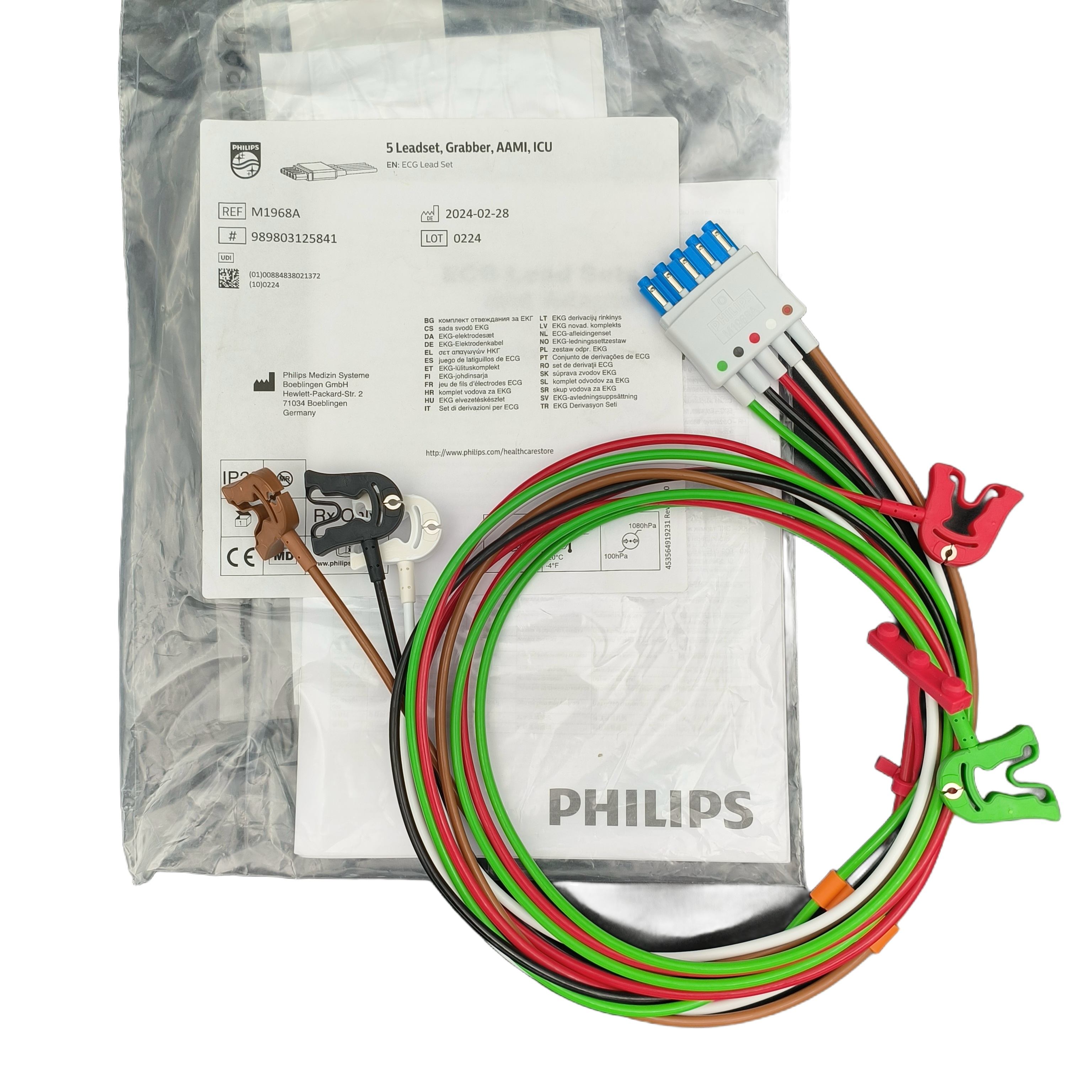 Philips 5 Leadset, Grabber, AAMI, ICU M1968A 989803125841 Original nuevo