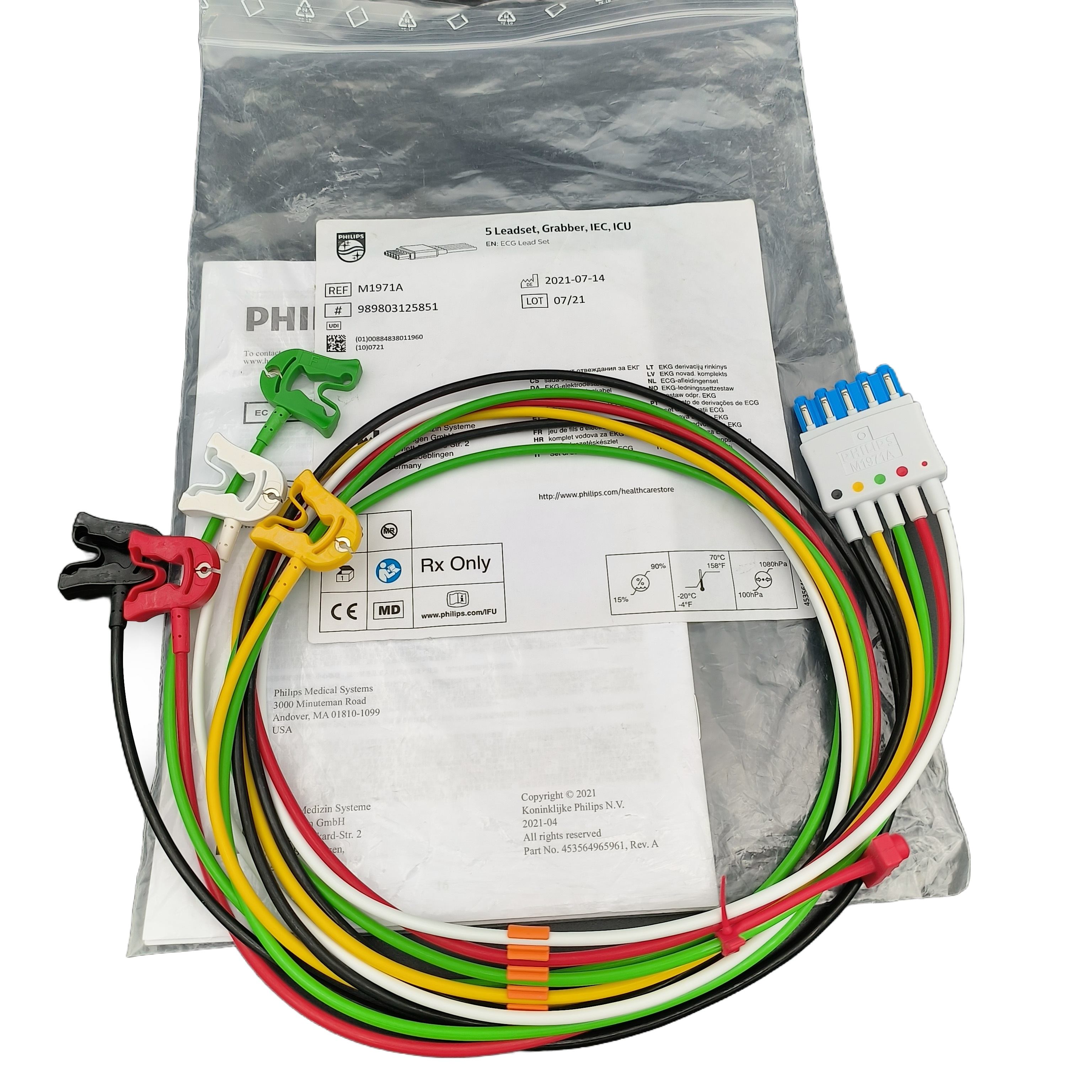 Philips M1971A สายเคเบิล ECG 5 Leadset Grabber IEC ICU 989803125851