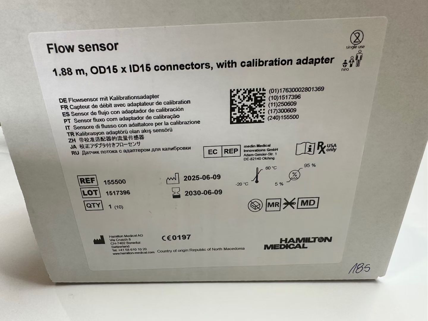 HAMILTON C1C2C3 ventilator neonatal flow sensor 155500
