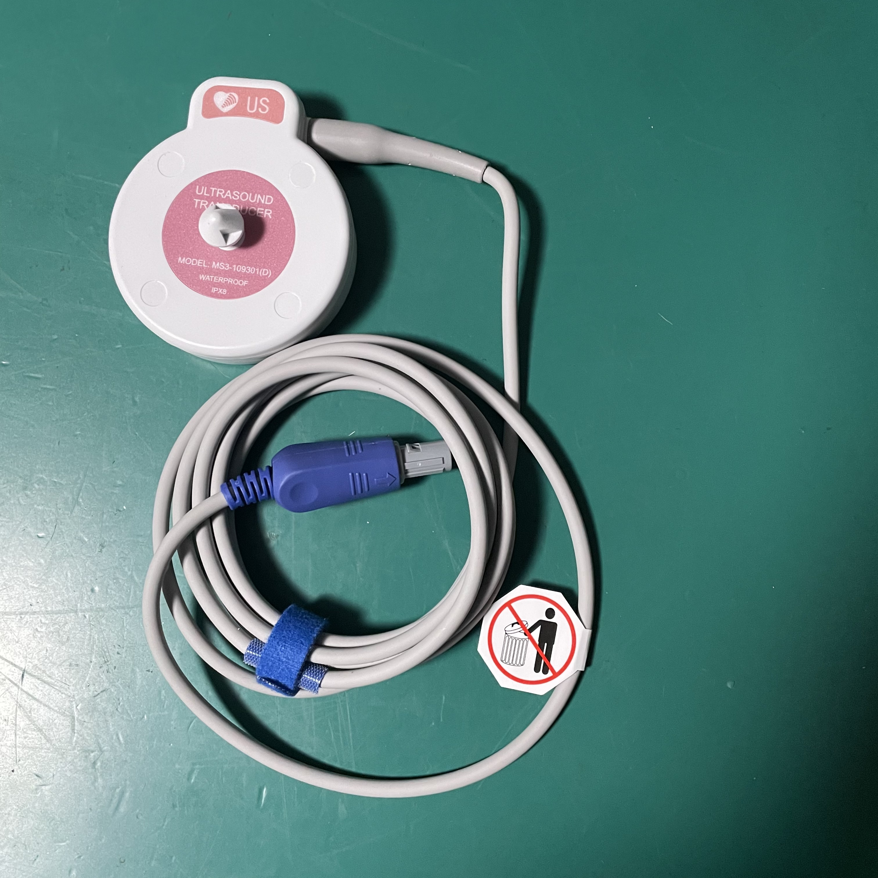 EDAN MS3-109301 (D) Ultrasonic Transformer, 8 Ultrasonic Crystals, 1MHz pink, TPU wire, four pin plug, 8 chips