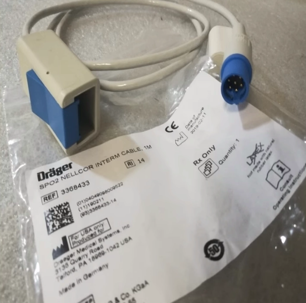 Drager original imported SpO2 extension cable, machine end, 1M long, old style connector REF 3368433