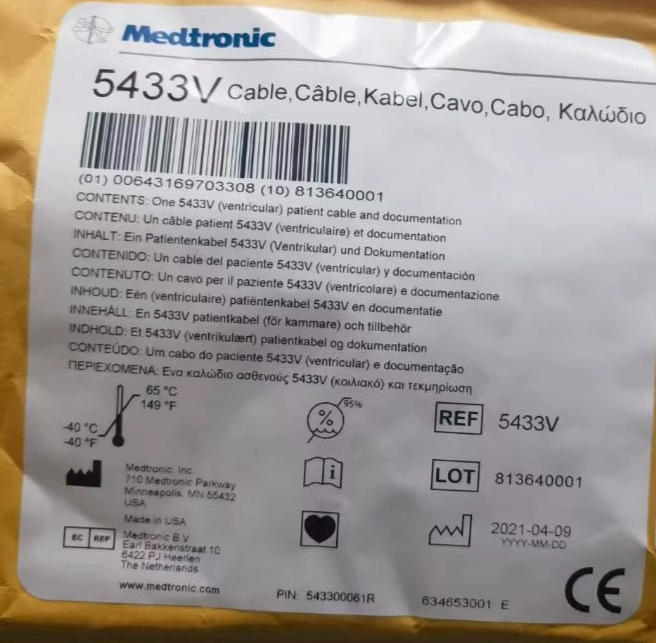 Medtronic defibrillator patient cable REF 5433V