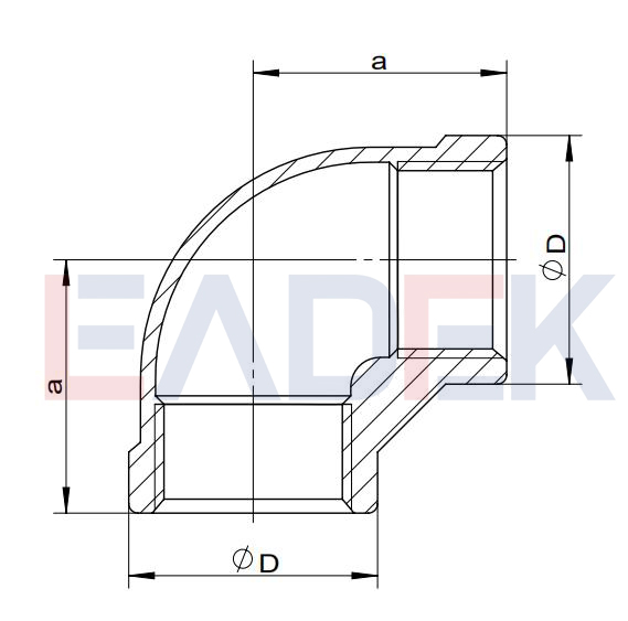 Stainless Steel 90 Degree Elbow FF Drawing