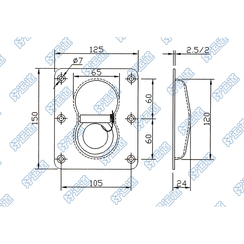Recessed double sided deck lashing ring for trailer