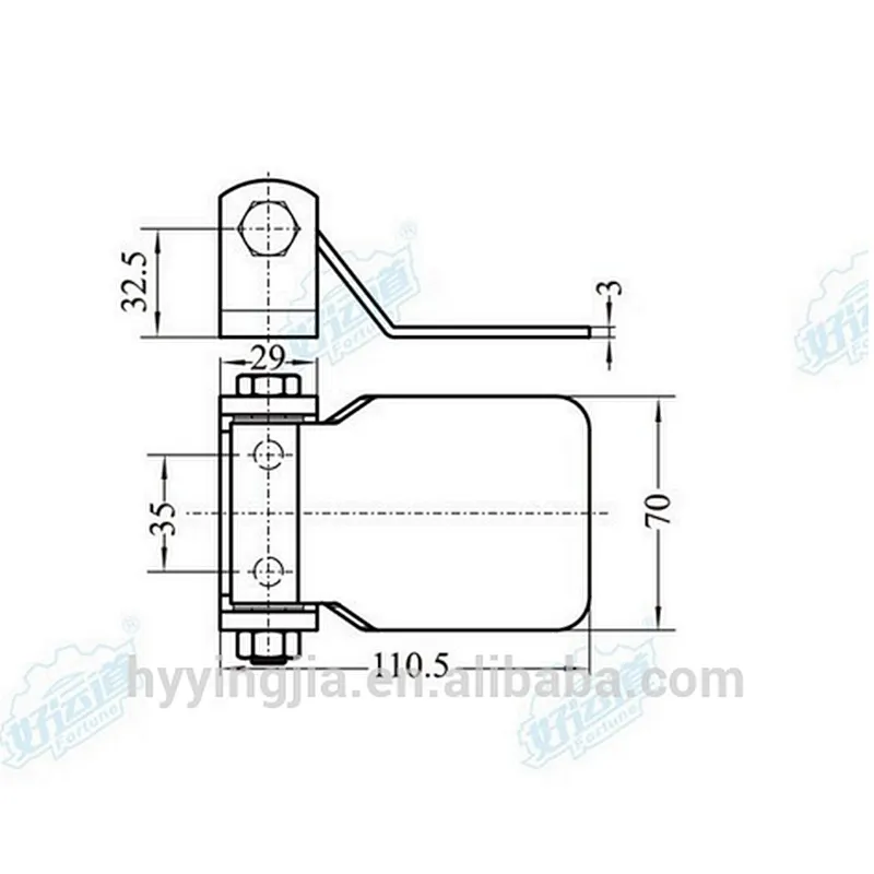 01140 Truck body steel zinc plated 110.5mm door hinge