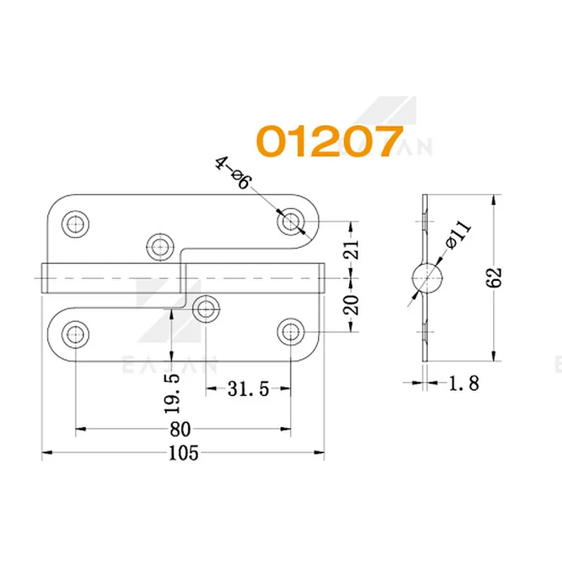 01207 American style corner door hinge