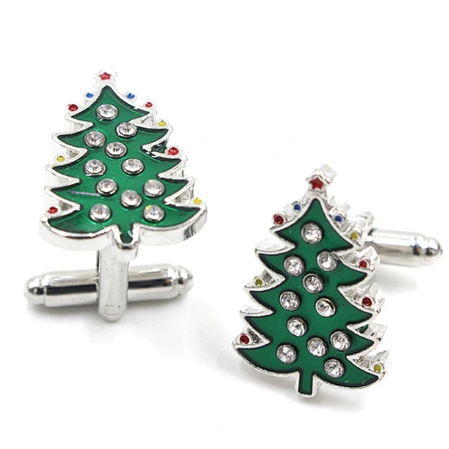 High Quality Enamel Christmas Tree Shirt Cufflinks for Mens