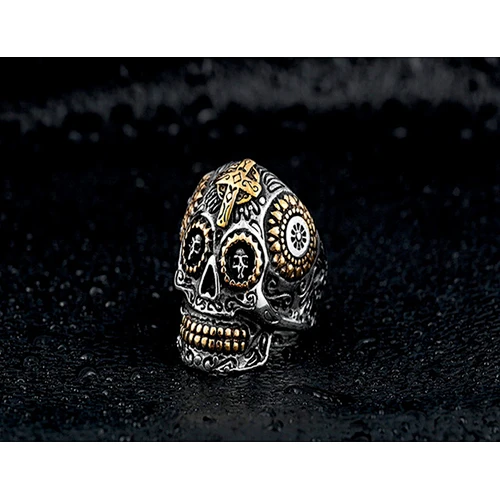  carving  stainless steel  skull ring men