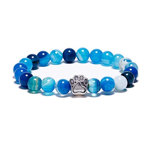 Hot Sell Bracelet Antique Silver Cute Gemstone Agate Dog Paw Beads Bracelet