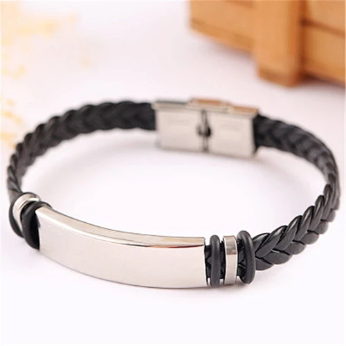 JMY Europe And The United States Trendy Retro Leather Braided Stainless Steel Bracelet Men's Stainless Steel Bracelet