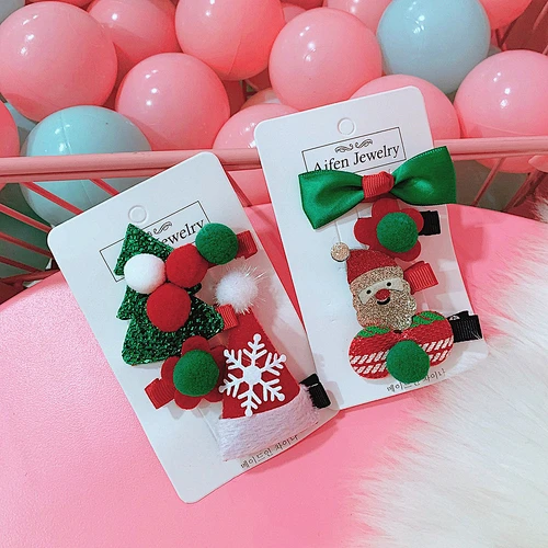 Cute Christmas Set Hair Clip Candy Santa Claus Decoration Girl Headwear Hair Clips