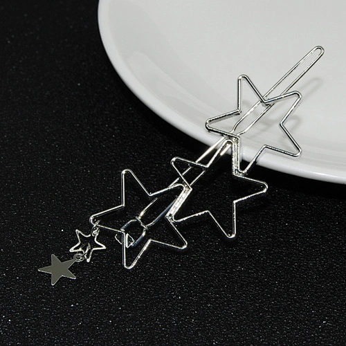 Minimalist hollow out five-pointed star heart hairpin edge clip star pendant metal word clip hairpin  bangs clip