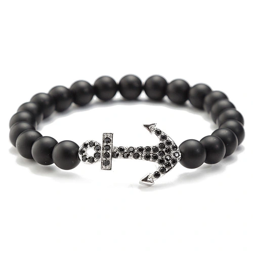 Wholesale Charm Anchor Rose Gold Microscope Beads Men Bracelet Natural 8 mm Matte Grind Stone Beads Women Bracelet