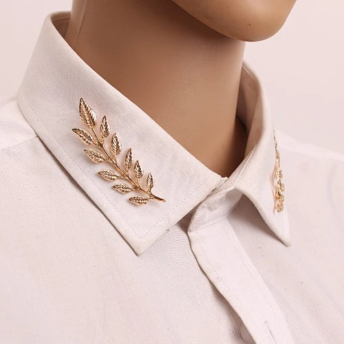 Vintage Golden Tree Leaf Shirt Suit Collar Pin Collar Collar Clip Unisex Brooch