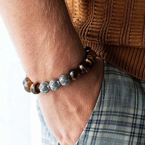 Men Women'S Multi Unique Natural Jade Gemstone Friendship Custom Make Logo Diy Charm Colorful Tiger Eye Stone Bracelet Beads