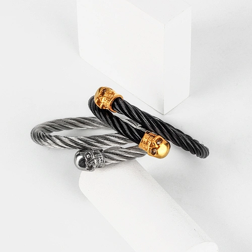 New Style Fashion High Quality  Stainless Steel Open Skull Rope Chain Bracelets for Men Women