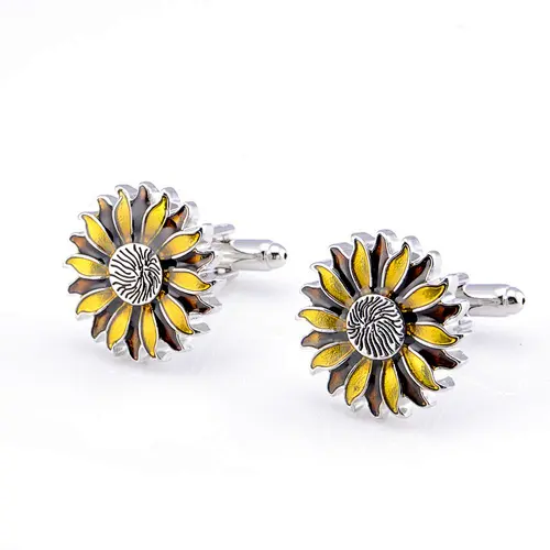 2019 Custom men clothes accessories unique Sunflower cuff-links fashion metal crafts silver plated cufflinks
