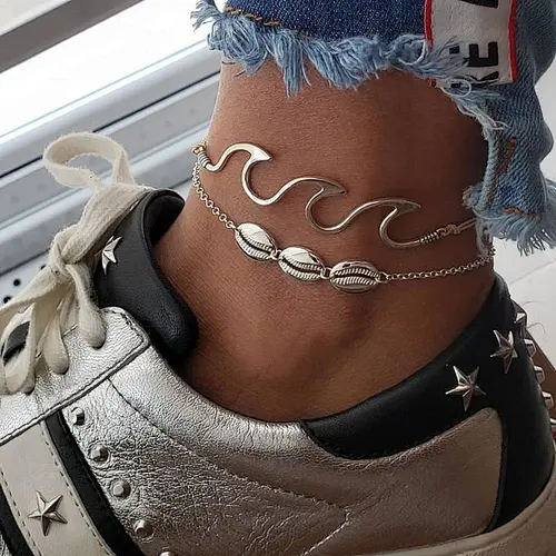 Wholesale Double Layers Copper Stainless Steel Sterling Silver Jewelry Chain Custom Shell Ankle Bracelet