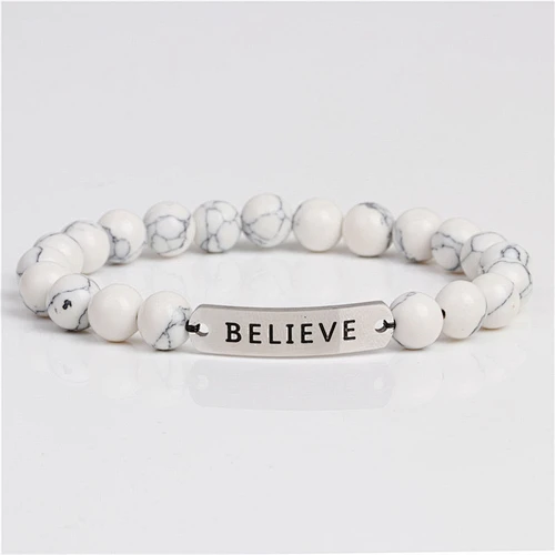 Natural Volcanic Stone Believes Letter Stainless Steel Bracelet Beaded Couple Bracelets Jewelry