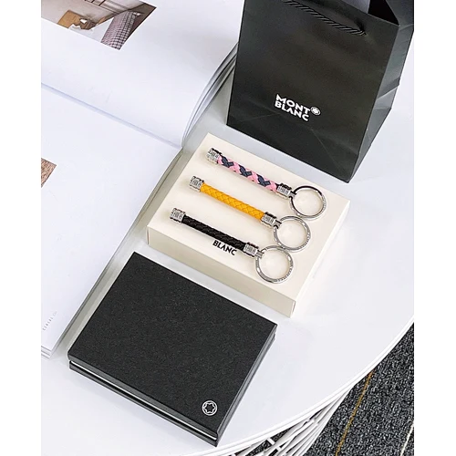 111303 — Montblanc Key Ring, Steel, Woven Bi-Colour Leather