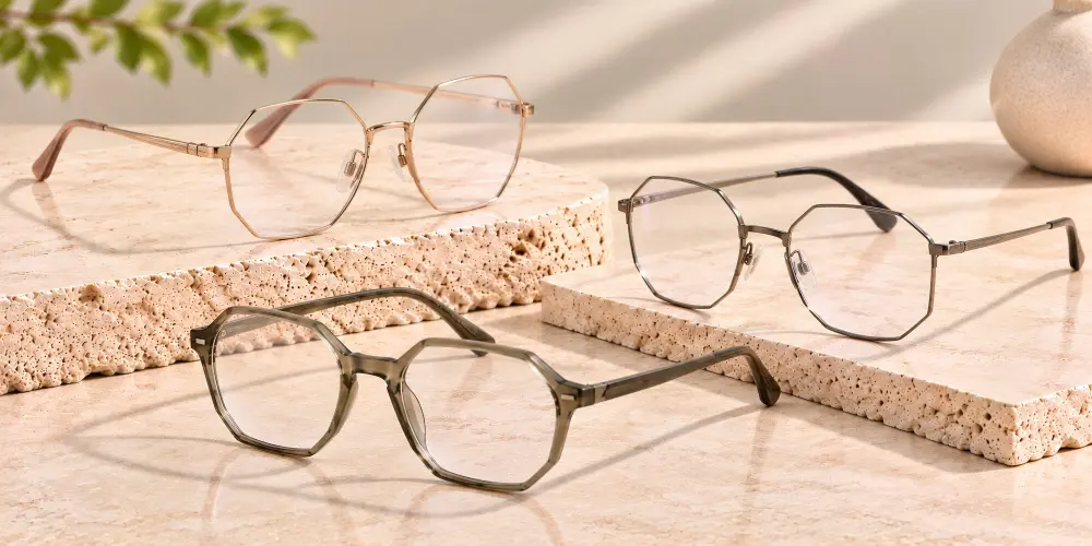 HONKAN wholesale geometric glasses featuring hexagonal and polygonal optical frames and sunglasses