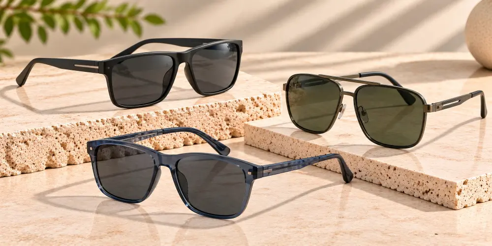 HONKAN wholesale men's sunglasses lightweight TR90 polarized square and double bridge styles