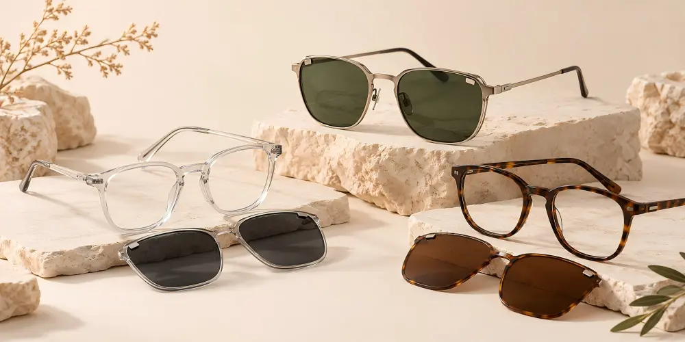 HONKAN wholesale clip-on sunglasses magnetic optical frames with detachable polarized sun clips