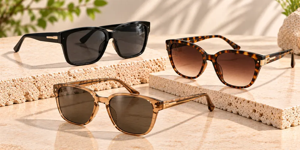 HONKAN wholesale acetate sunglasses in square cat eye tortoiseshell and transparent frames