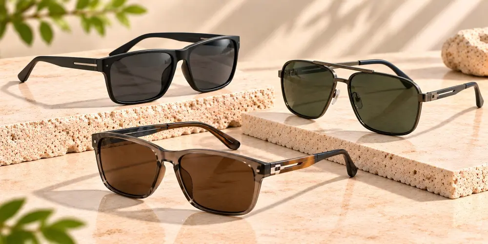 HONKAN wholesale TR90 sunglasses lightweight square double bridge polarized eyewear