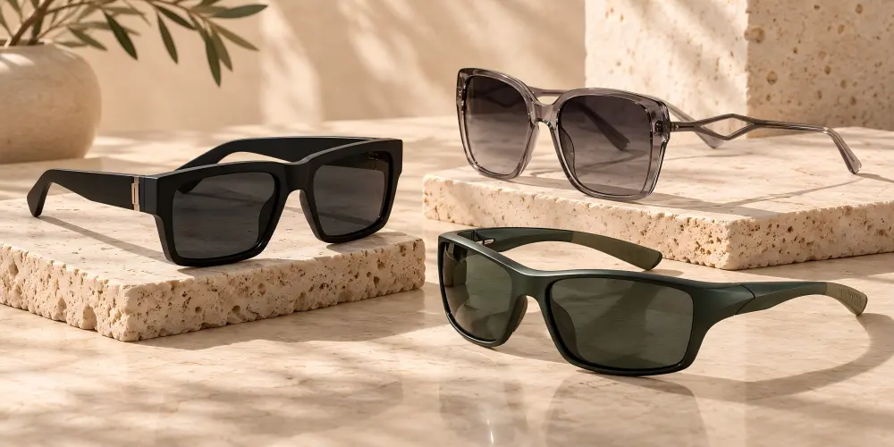 HONKAN wholesale PC sunglasses polycarbonate frames in black amber and blue