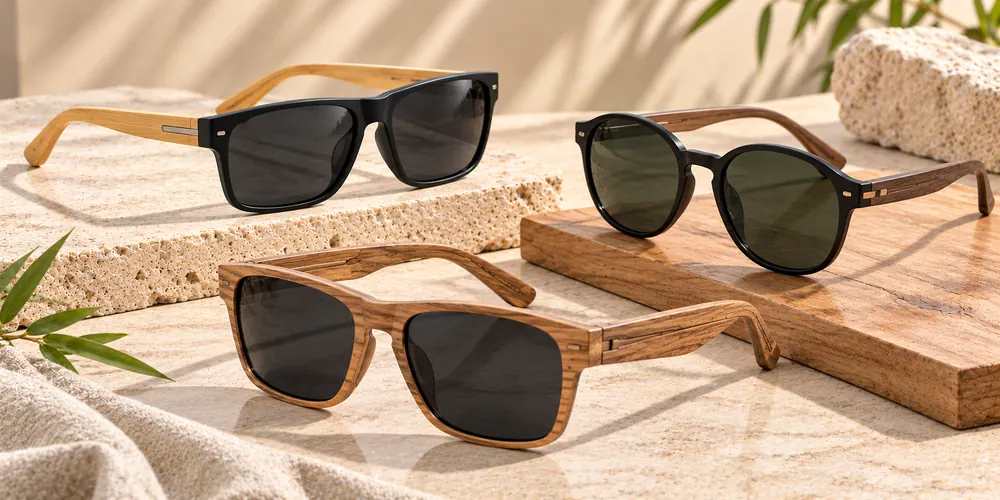 HONKAN wholesale bamboo and wood sunglasses with natural bamboo temples and wooden frames