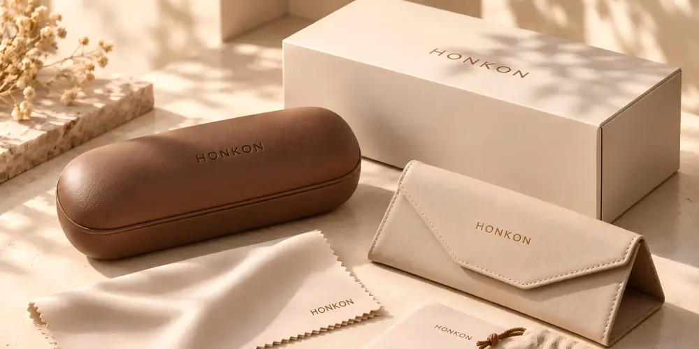 HONKAN wholesale eyewear accessories eyeglass cases microfiber cleaning cloths pouches and custom packaging