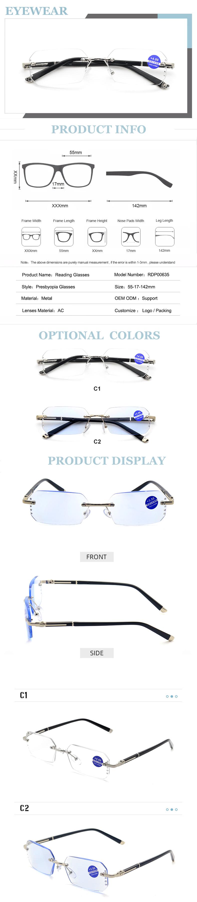 rimless metal reading glasses