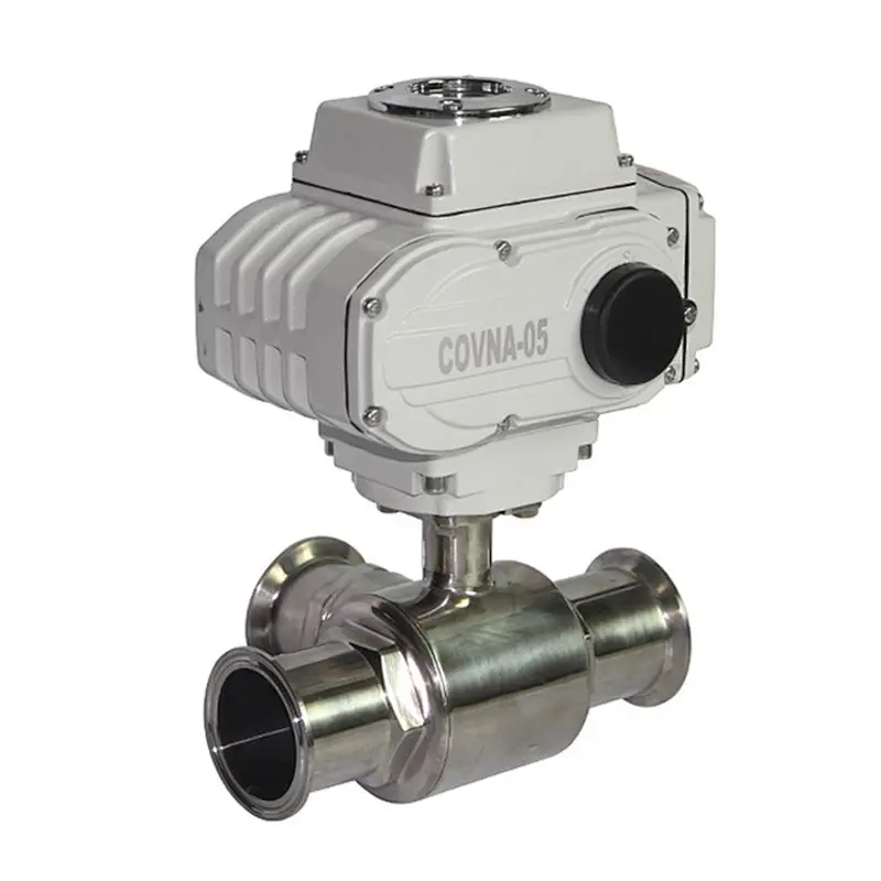 COVNA DN25 1 inch 3 Way L Port 12V DC Tri Clamp Connection Food Grade 304 Stainless Steel Motor Operated Sanitary Ball Valve
