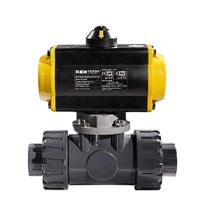 COVNA HK57-T 3 Way  Double acting Type double union UPVC Plastic Pneumatic Actuated Ball Valve
