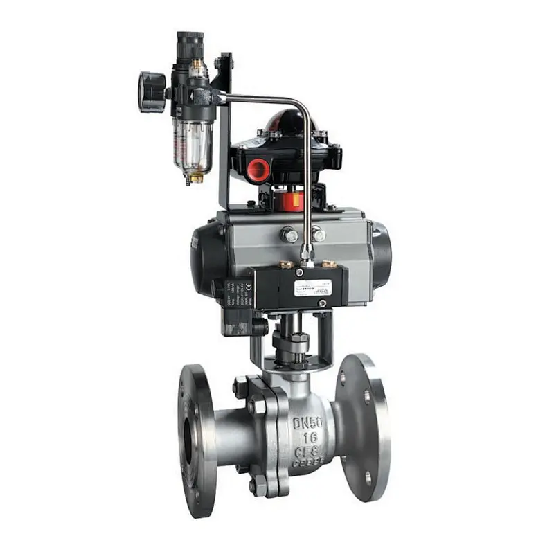 Pneumatic Flanged Ball Valve with 5/2 Way Solenoid Valve Pneumatic Control Valve