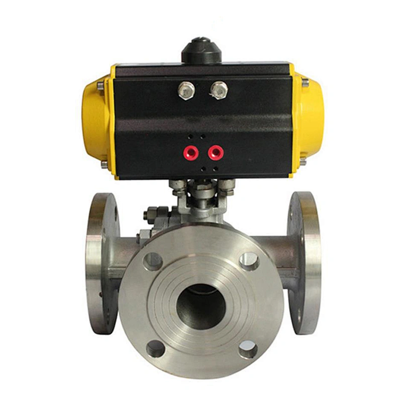 COVNA DN150 6 inch 3 Way Double Flanged Stainless Steel Ball Valve with Pneumatic Actuator