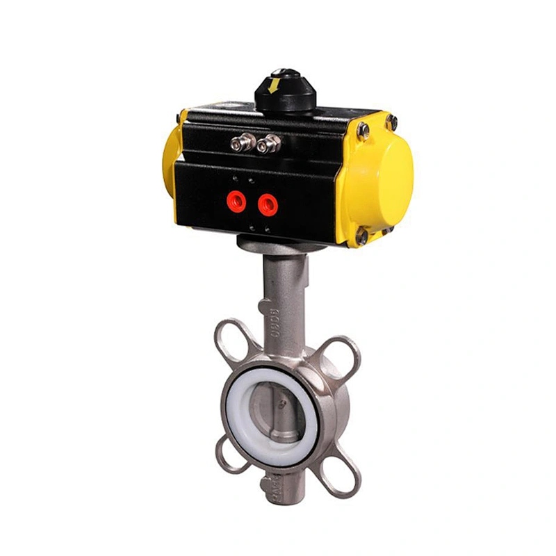 COVNA DN50 2 inch PN16 PTFE Lined Wafer Type Stainless Steel Pneumatic Actuated Butterfly Valve